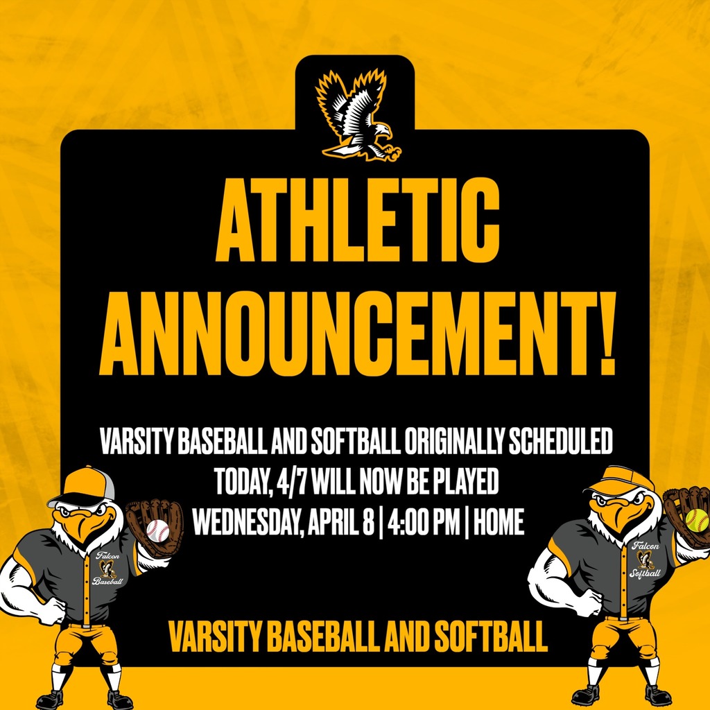 Attention Varsity Baseball and Varsity Softball. Tonight's double header vs. Ovid-Elsie has been moved to tomorrow, April 8th at 4:00.