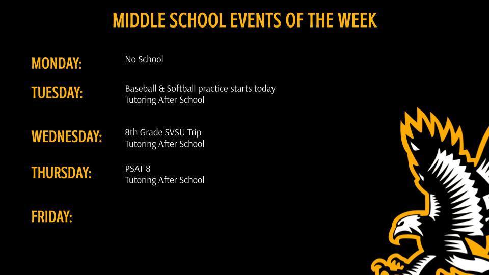 Middle School Athletics and Events of the Week