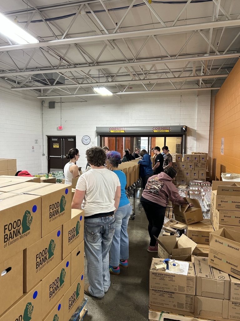 Huge shout out to our 10th Graders who volunteered at the Eastern Michigan Food Bank today!  Volunteers helped 17,000 people, packed 256 boxes of food, and created 15,900 meals!  It's a great day to be a Falcon!