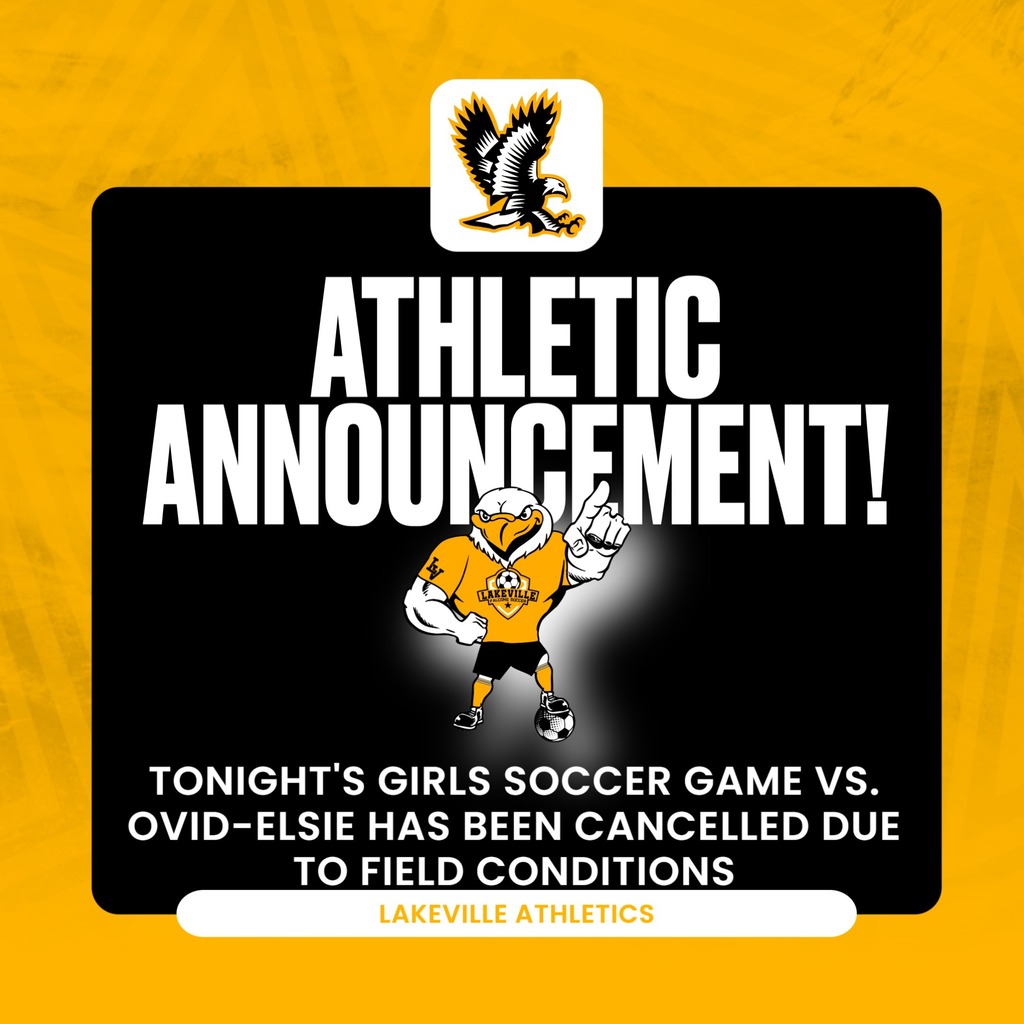 ATTENTION SOCCER PLAYERS,  PARENTS, AND SPECTATORS.  TONIGHT'S GIRLS SOCCER GAME VS. OVID-ELSIE HAS BEEN CANCELLED DUE TO FIELD CONDITIONS