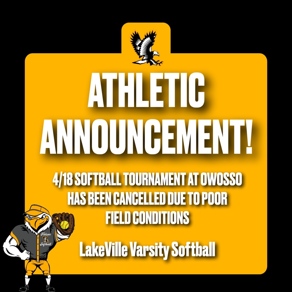 ATTENTION VARSITY SOFTBALL PLAYERS, PARENTS, AND SPECTATORS!  4/18 SOFTBALL TOURNAMENT AT OWOSSO HAS BEEN CANCELLED DUE TO POOR FIELD CONDITIONS!