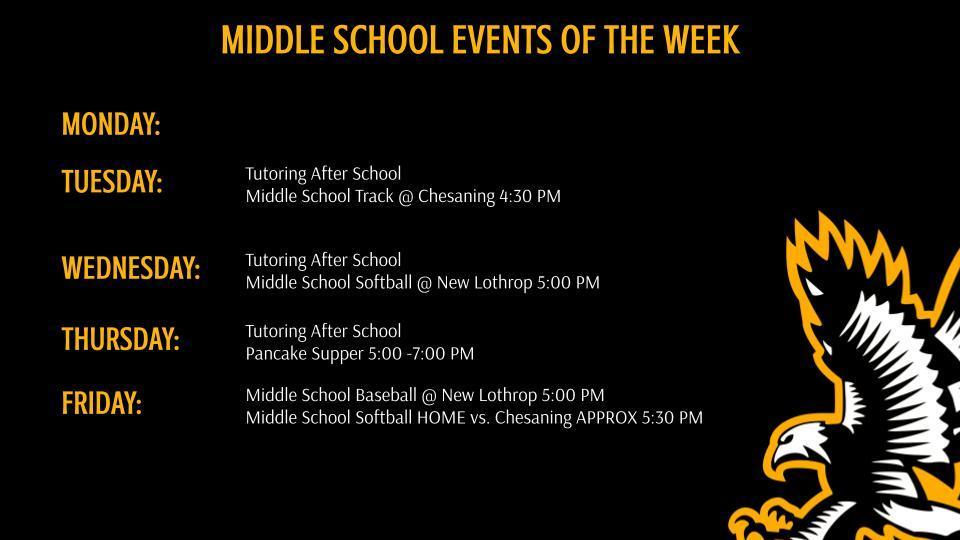 Middle School Athletics and Events of the Week