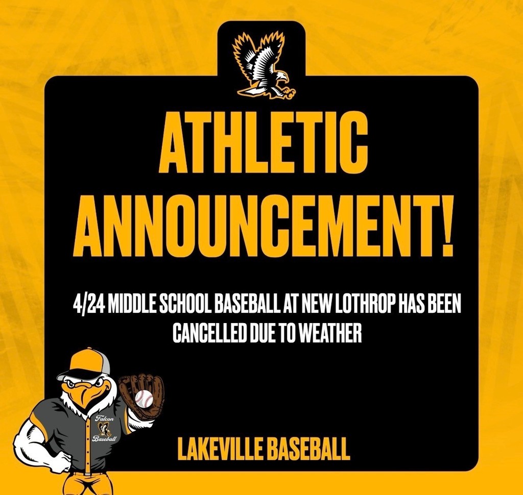 LakeVille Athletics 4/24 middle school baseball has been canceled