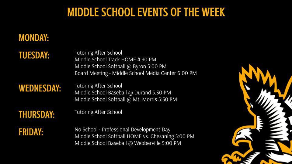 Middle School Athletics and Events of the Week