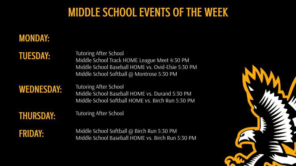 Middle School Athletics and Events of the Week
