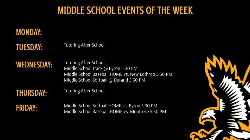 Middle School Athletics and Events of the Week