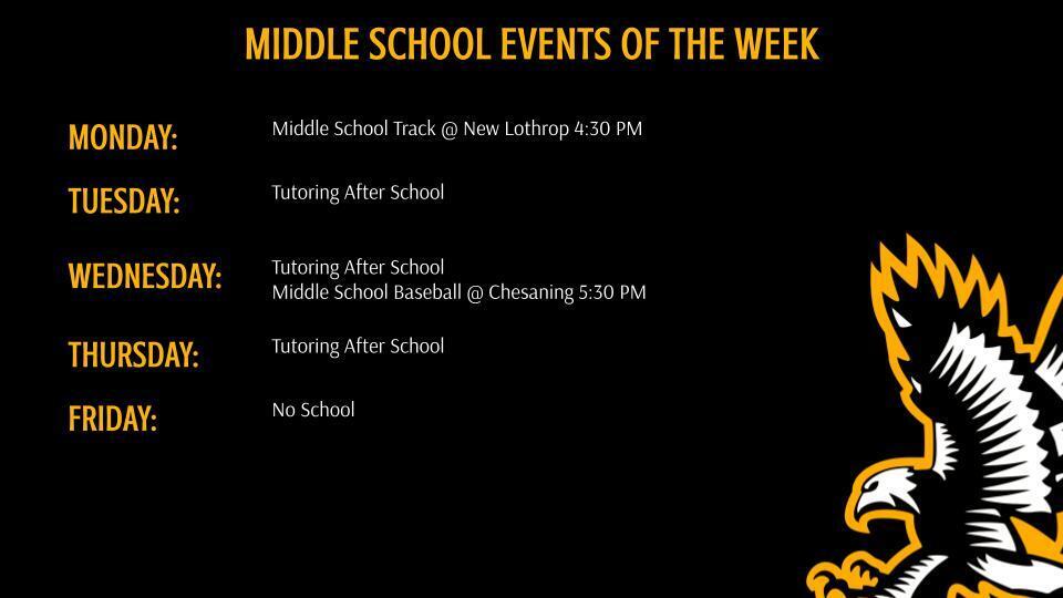 Middle School Athletics and Events of the Week
