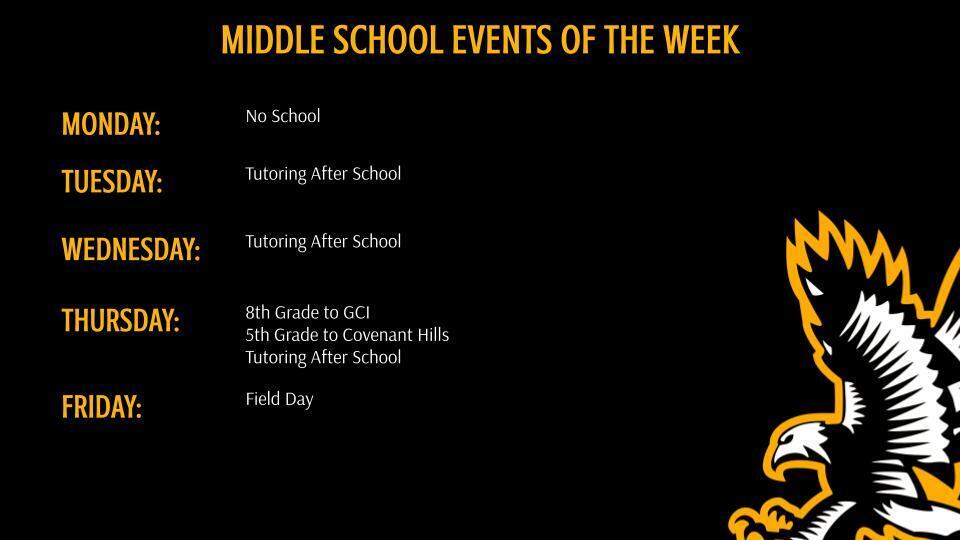 Middle School Athletics and Events of the Week
