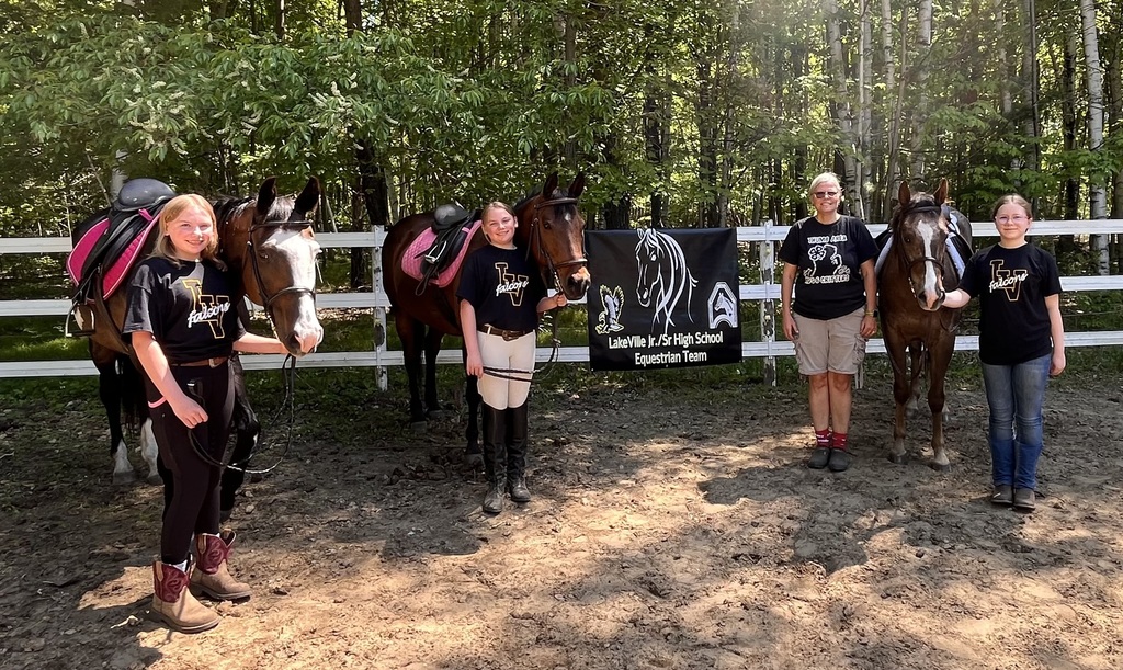 This Middle School Team of Kenzie and Maddie Brewer, and Brooklyn Roth, all 6th graders, will be competing for their first time, on the LakeVille Middle School Equestrian Team, in Caro, on Saturday and Sunday June 6&7th. MIHA District 14 is made up of over 12 schools in the Thumb Area.   Coached by Jackie Garner and Haylee Sweeney, LakeVille Schools recognizes this equine activity as a Club, and we hope to have a High School Team in the Fall as well.  To learn more about the Michigan Interscholastic Horsemanship Association go to www.miha.org  *Missing: Kortnie Fogarty and Peaches 