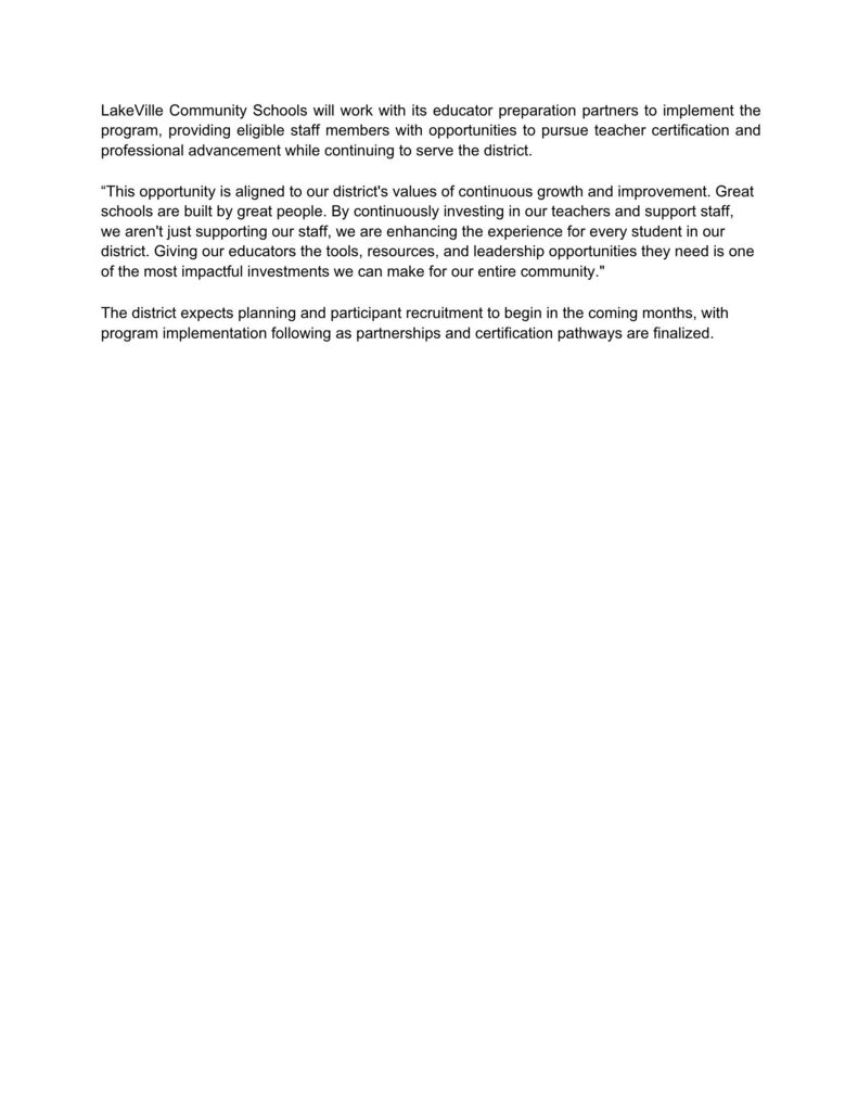 Letter from Superintendent