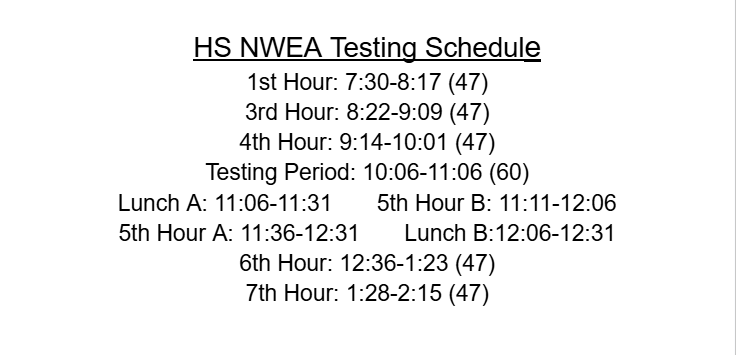 NWEA Testing Schedule