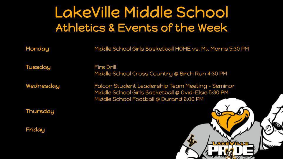 Middle School Athletics and Events of the Week