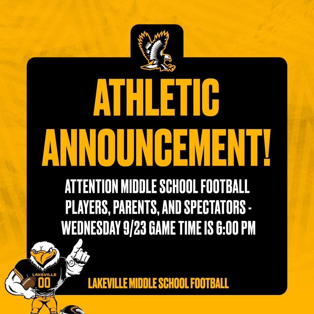 Athletic Update for 9/23 - Middle School Football Game is at 6:00 (not 6:30).