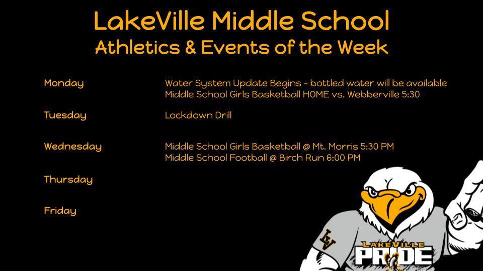 Middle School Athletics and Events of the Week
