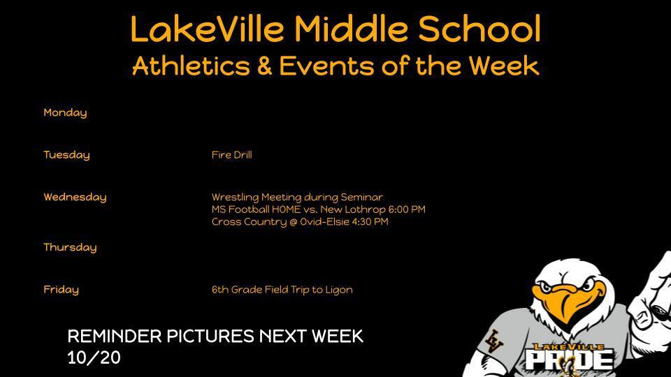 Middle School Athletics and Events of the Week