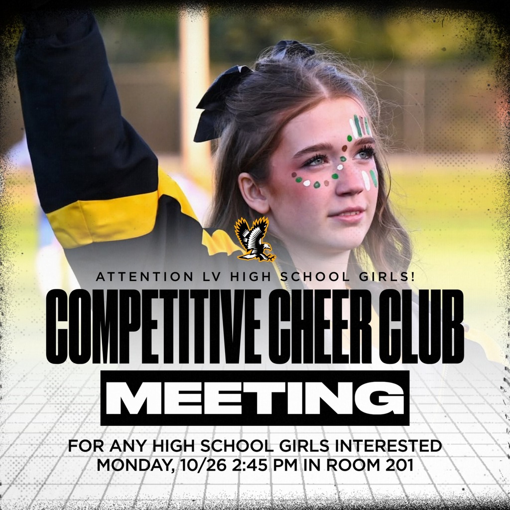 High School girls interested in Competitive Cheer Club, there is a meeting Monday 10/26 at 2:45 PM in room 201!