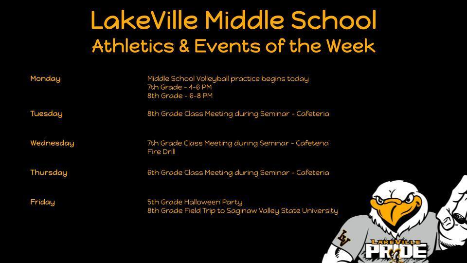 Middle School Athletics and Events of the Week