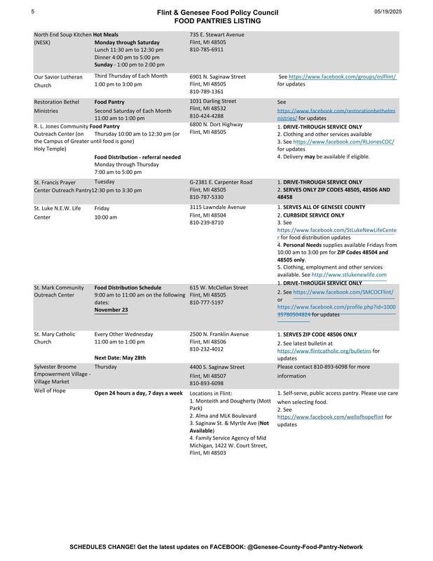 Genesee County Food Pantries