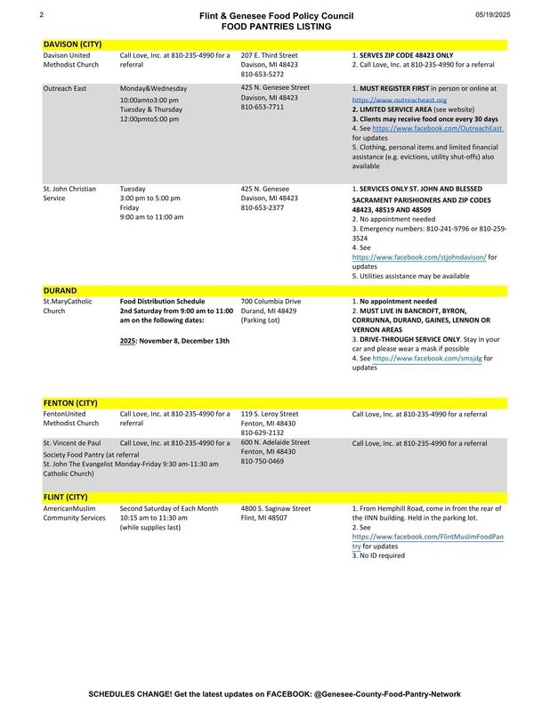 Genesee County Food Pantries