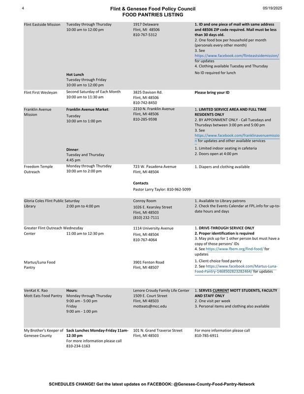 Genesee County Food Pantries