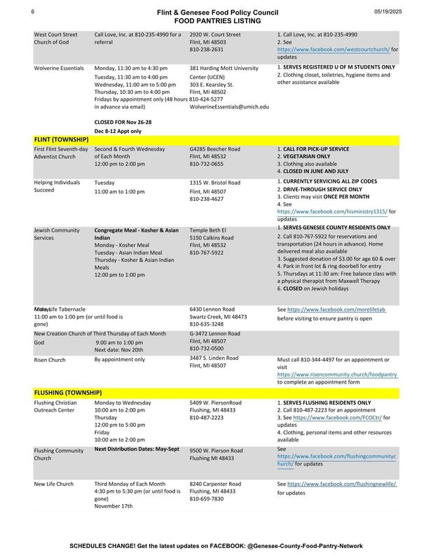 Genesee County Food Pantries