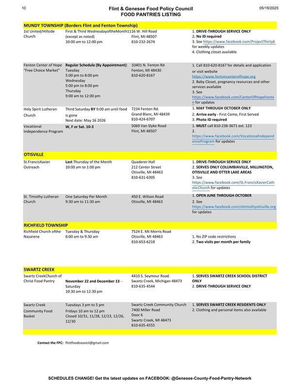 Genesee County Food Pantries