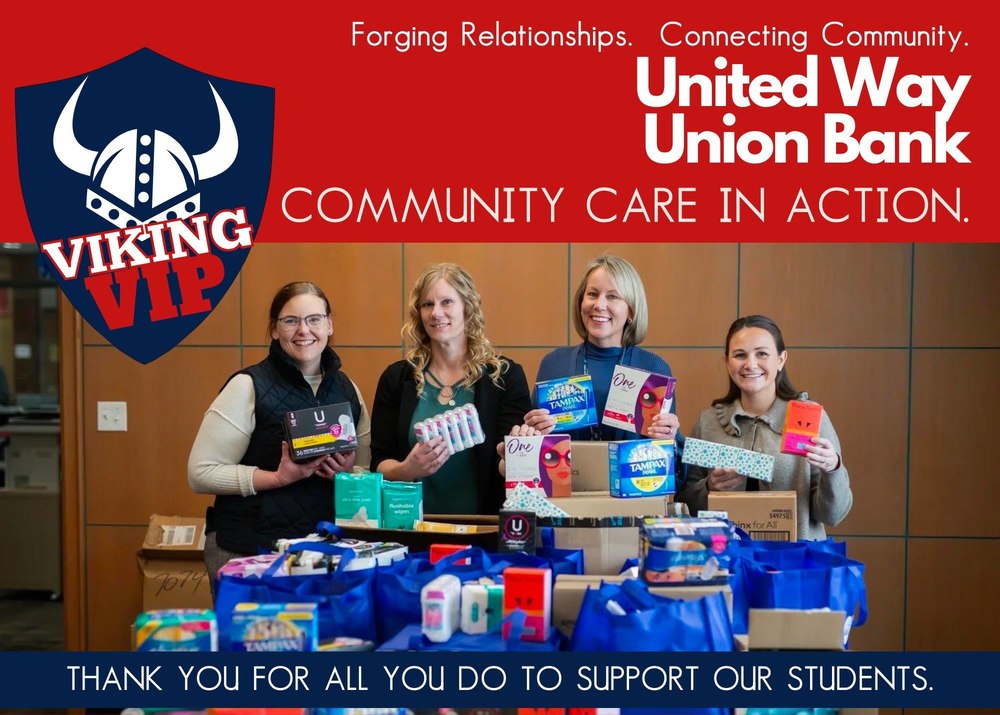 Viking VIP United Way and United Bank pictures with Superintendent Duits