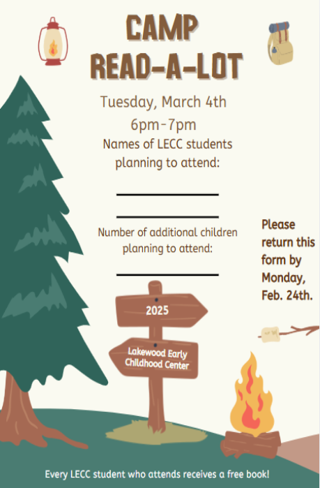 March 4th is Family Reading Night! Join us from 6-7 pm.  