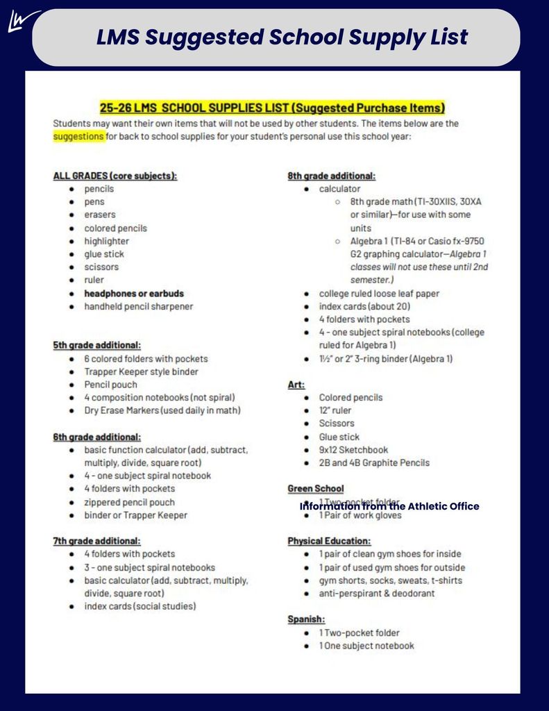 suggested school supply list