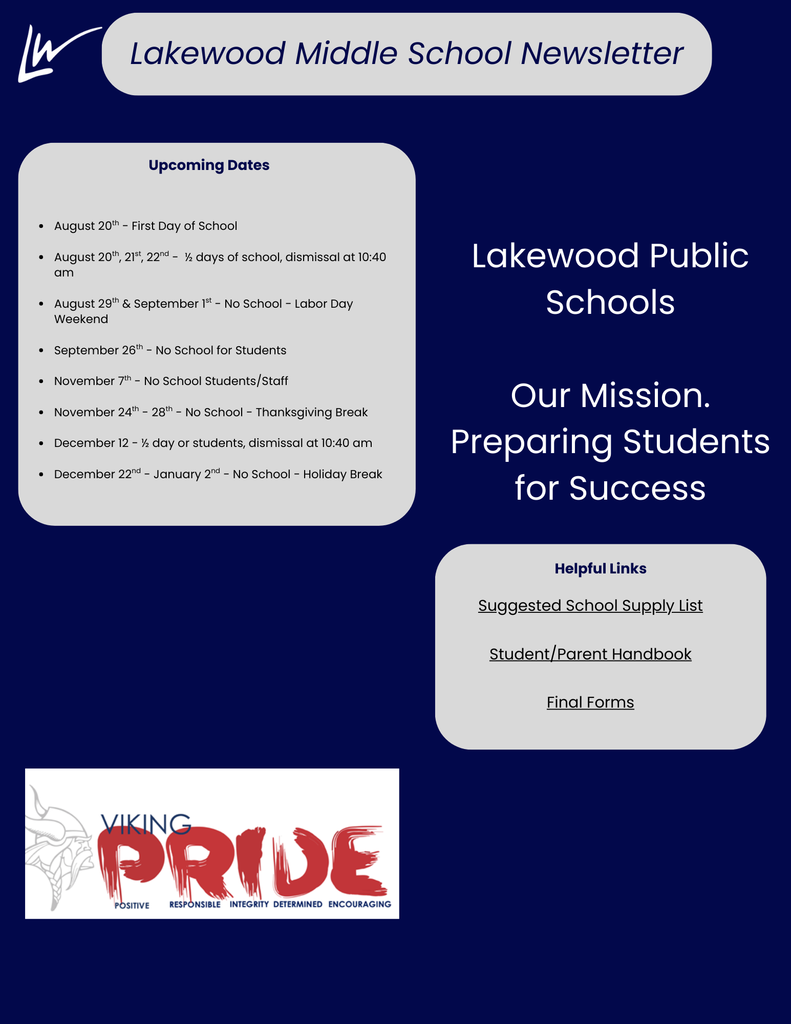 LMS Weekly newsletter dates
