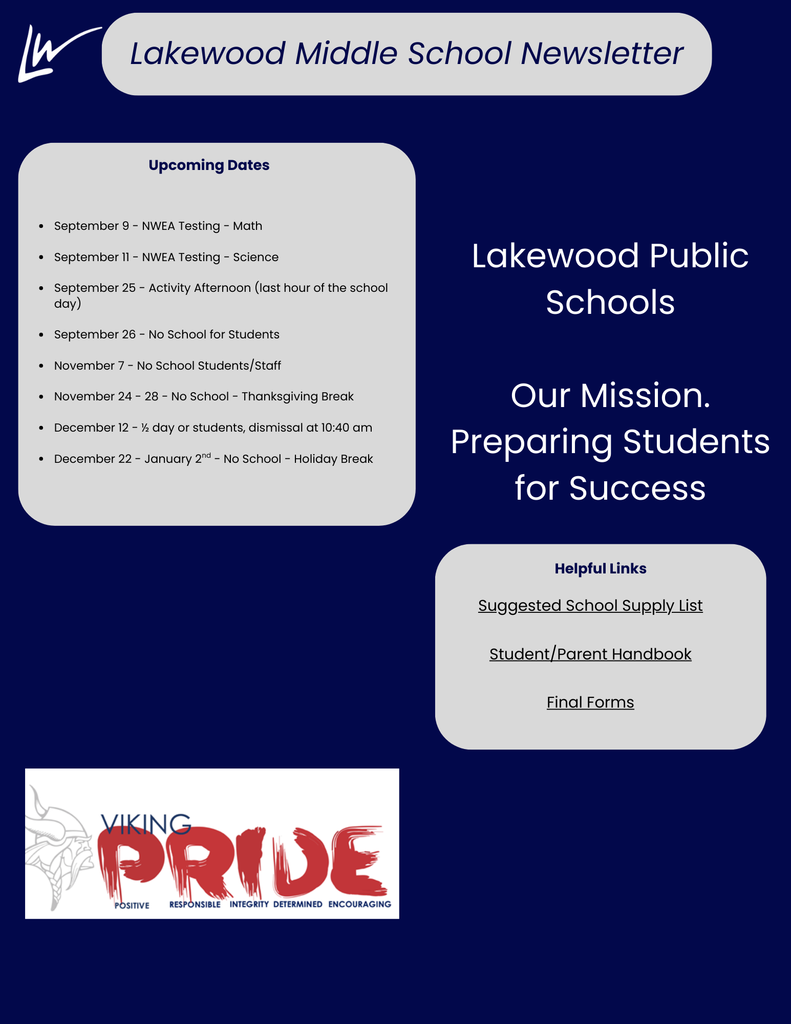 LMS Weekly newsletter dates