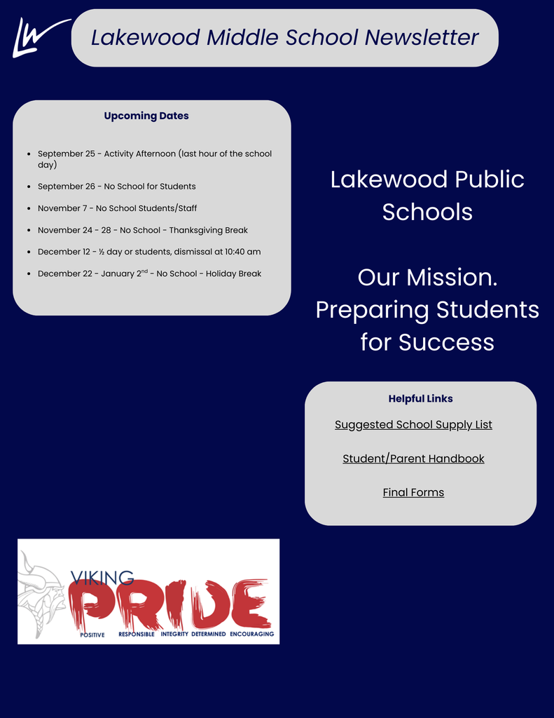 LMS Weekly newsletter dates