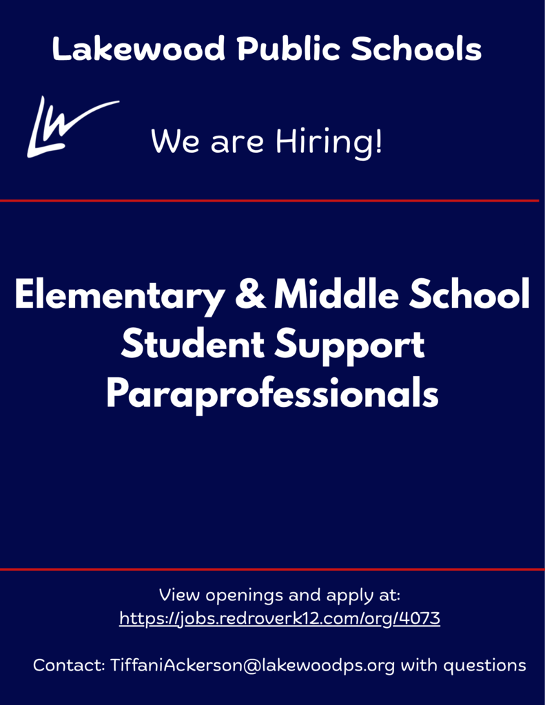 LPS is hiring Elementary and Middle School Support Staff