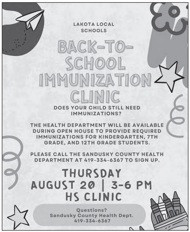 Immunization Clinic Details... Call 419-334-6367 to schedule