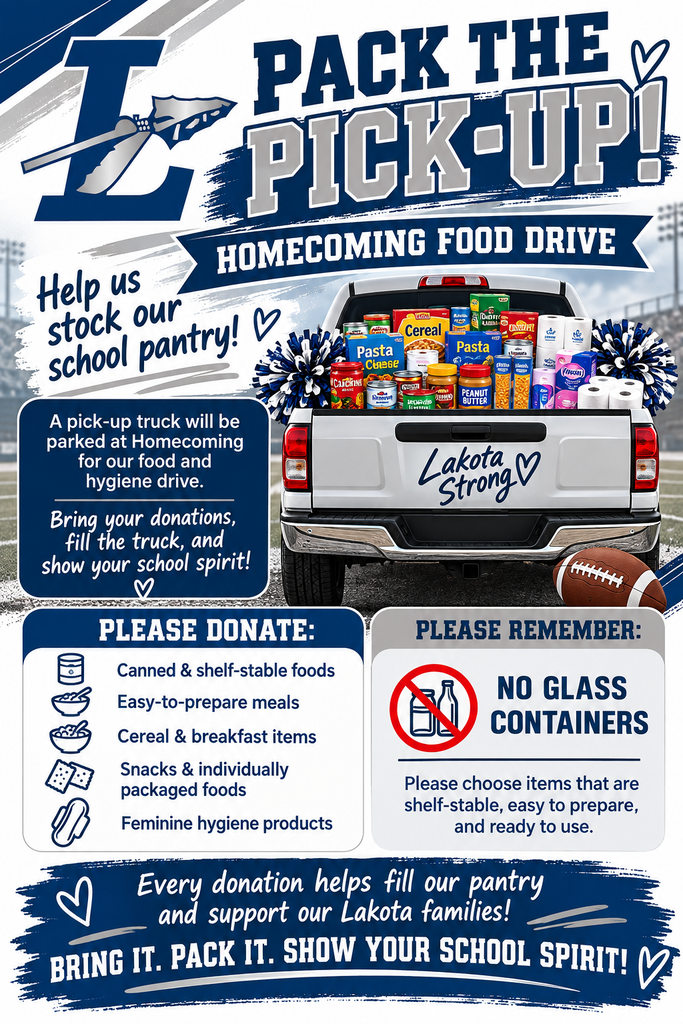 Pack the pick-up food/hygiene drive happening at the Homecoming game...