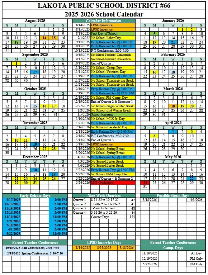 Lakota Public School District #66 2025-2026 School Calendar