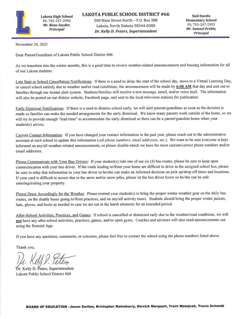 Weather Related Announcements