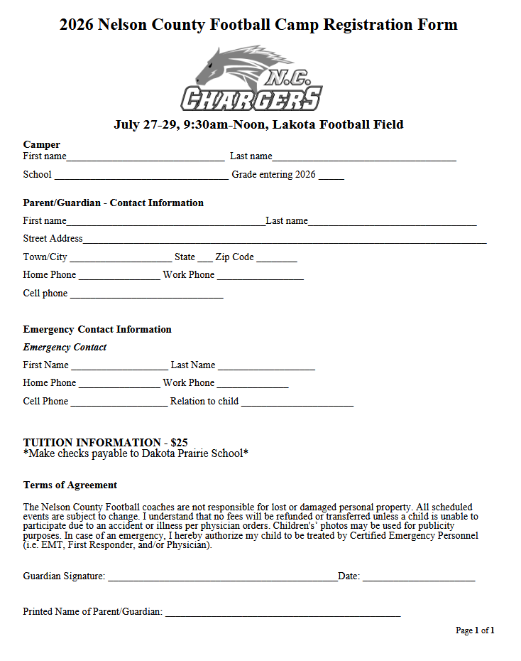 2026 Pre Season Football Camp Registration