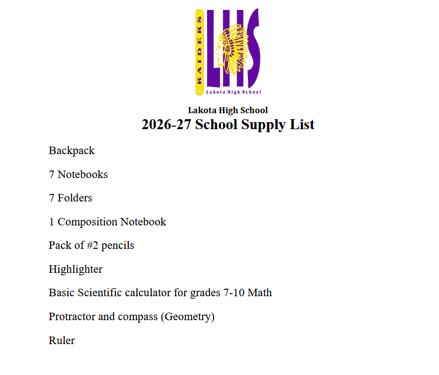 2026-27 LHS School Supply List