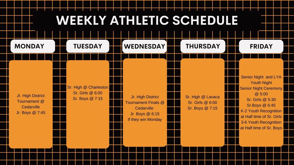 Weekly Athletic Schedule