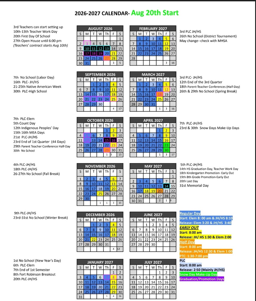 2026-27 School Year Calendar