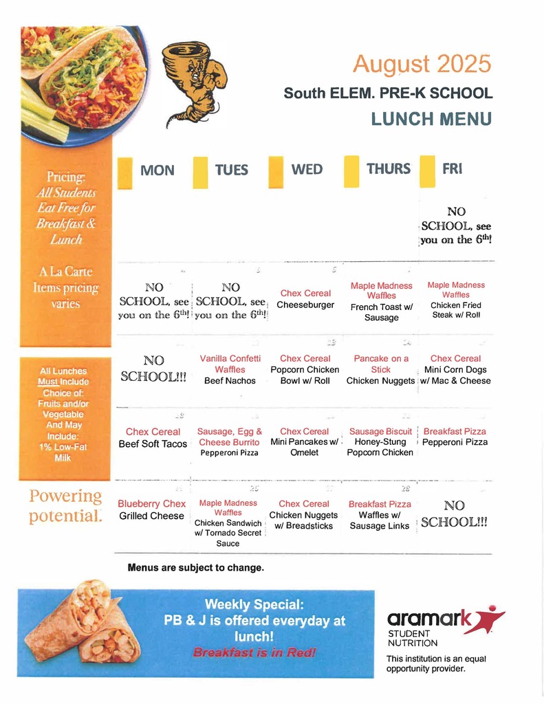 SE PREK AUG 25 Menu