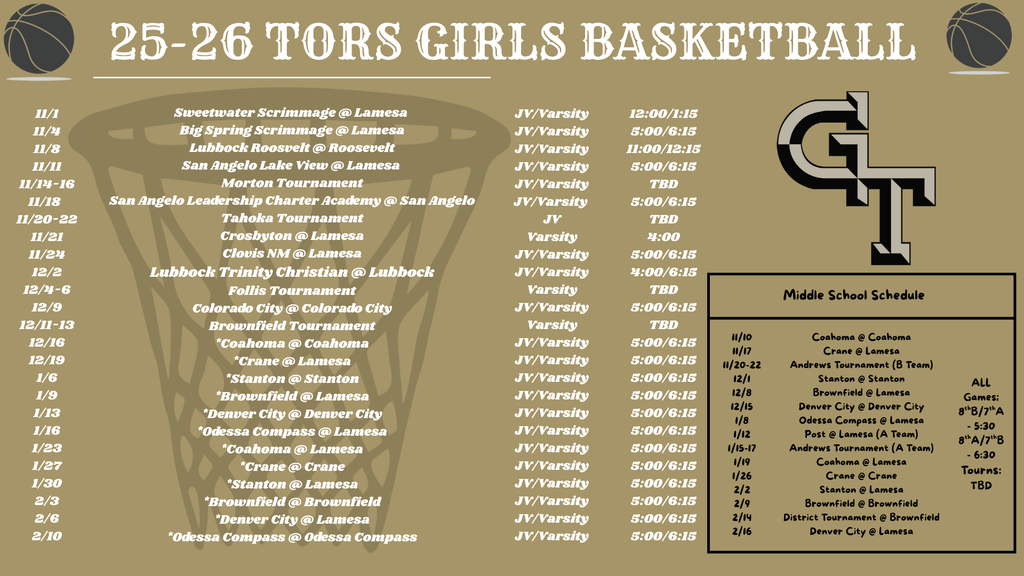 Girls Basketball Schedule