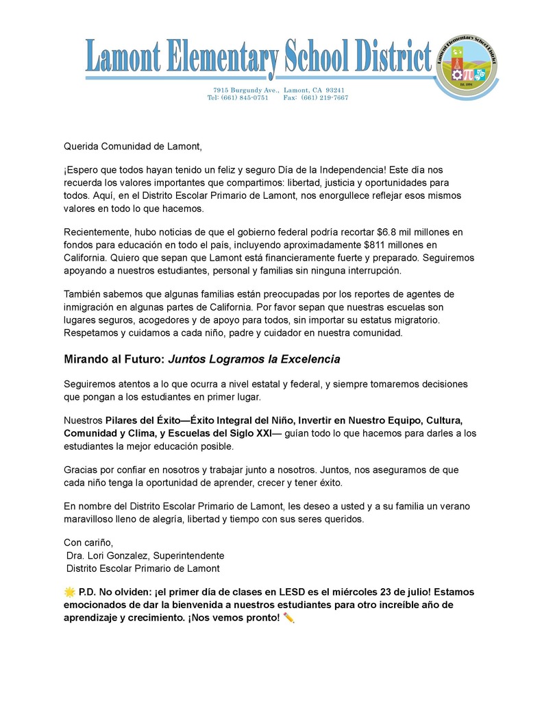 Letter to Community