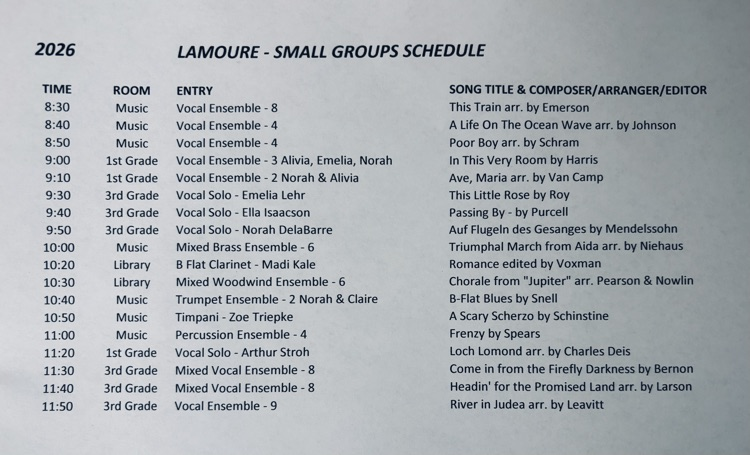 small groups schedule 2026