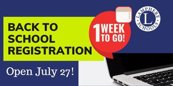 Back to school registration opens july 7 with computer and lamphere symbol