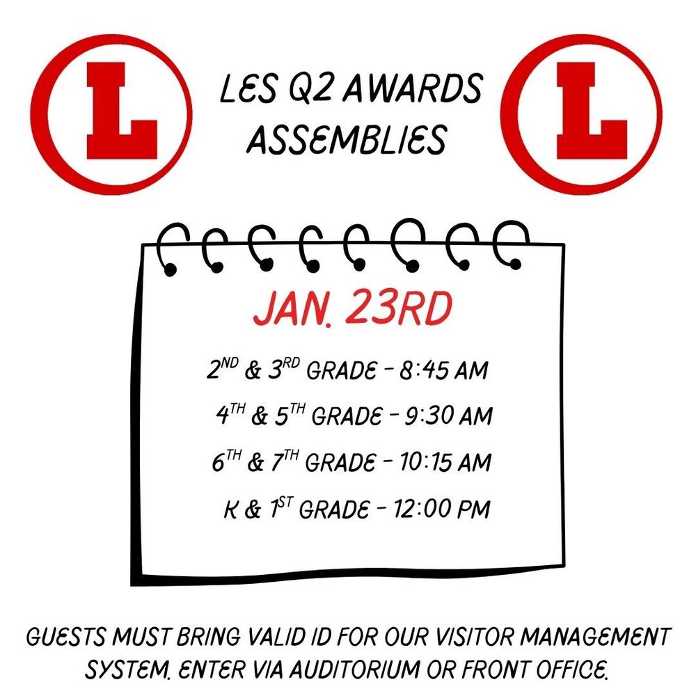 Calendar graphic displaying times of the Q2 awards assemblies