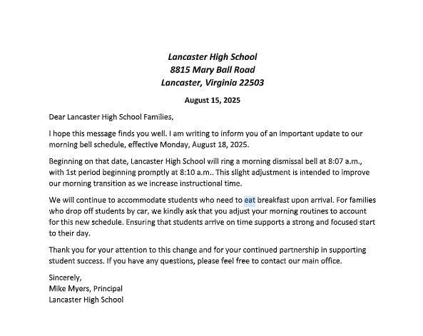 New Bell Schedule