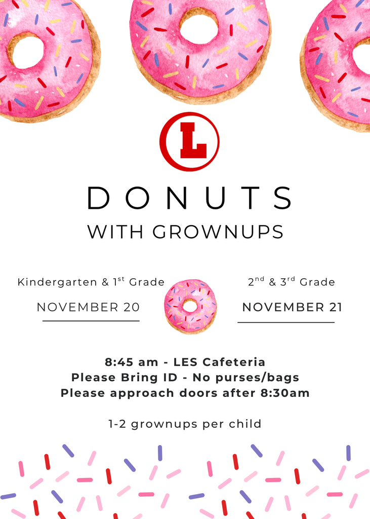 Flyer inviting guardians to Donuts with Grownups Events on November 20th and 21st.