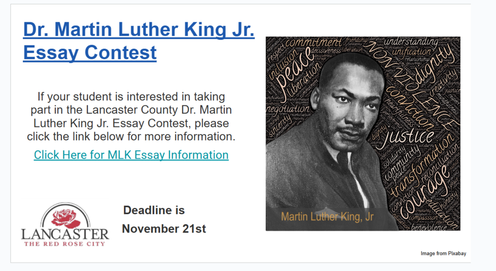 image of Dr. Martin Luther King and an image of hte city of Lancaster logo